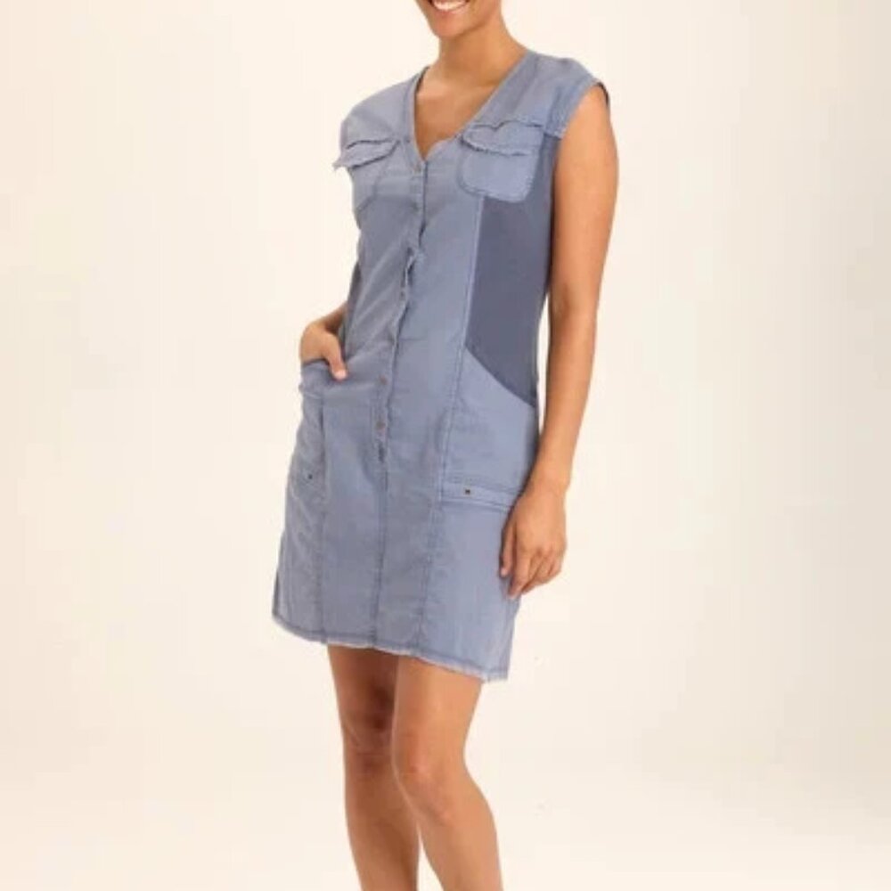 XCVI Womens *IN Green* Austen Linen Mini Shirt Dress Knit Sides Fray Hem XL